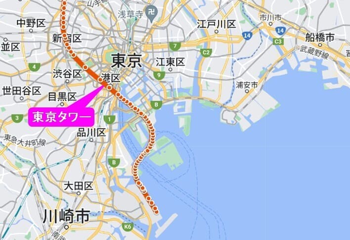 大韓航空KAL2106便の飛行ルート(Googleマップ)