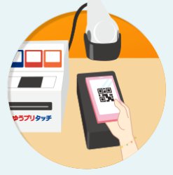 スマホの二次元コードをゆうプリタッチにかざしてスキャンする説明の絵