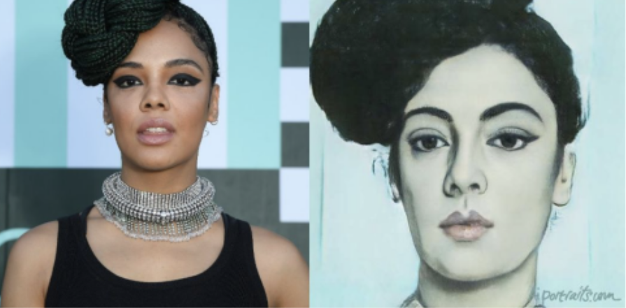 黒人女性の写真をAIによって絵画に変更するときに肌の色が変わってしまう例。