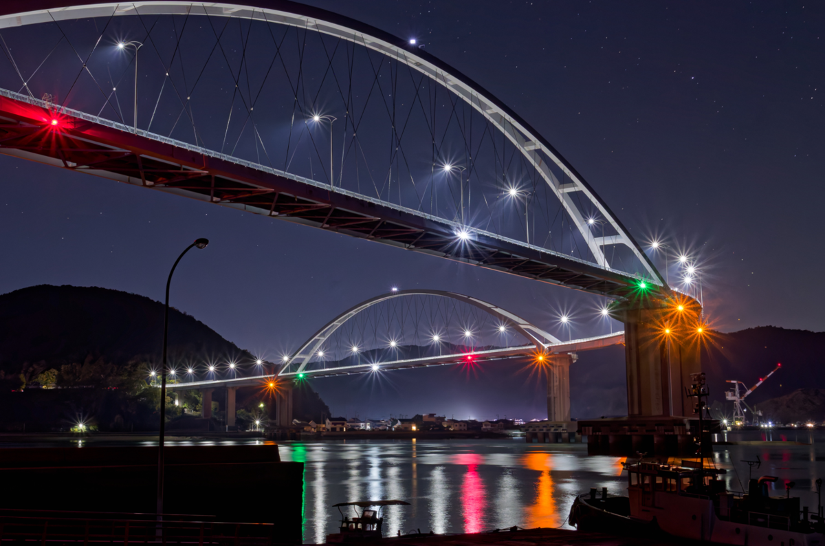 【広島・内海大橋】刻一刻と表情を変える絶景!夕景・夜景・ライトアップ・朝焼けを独り占めする贅沢な一日