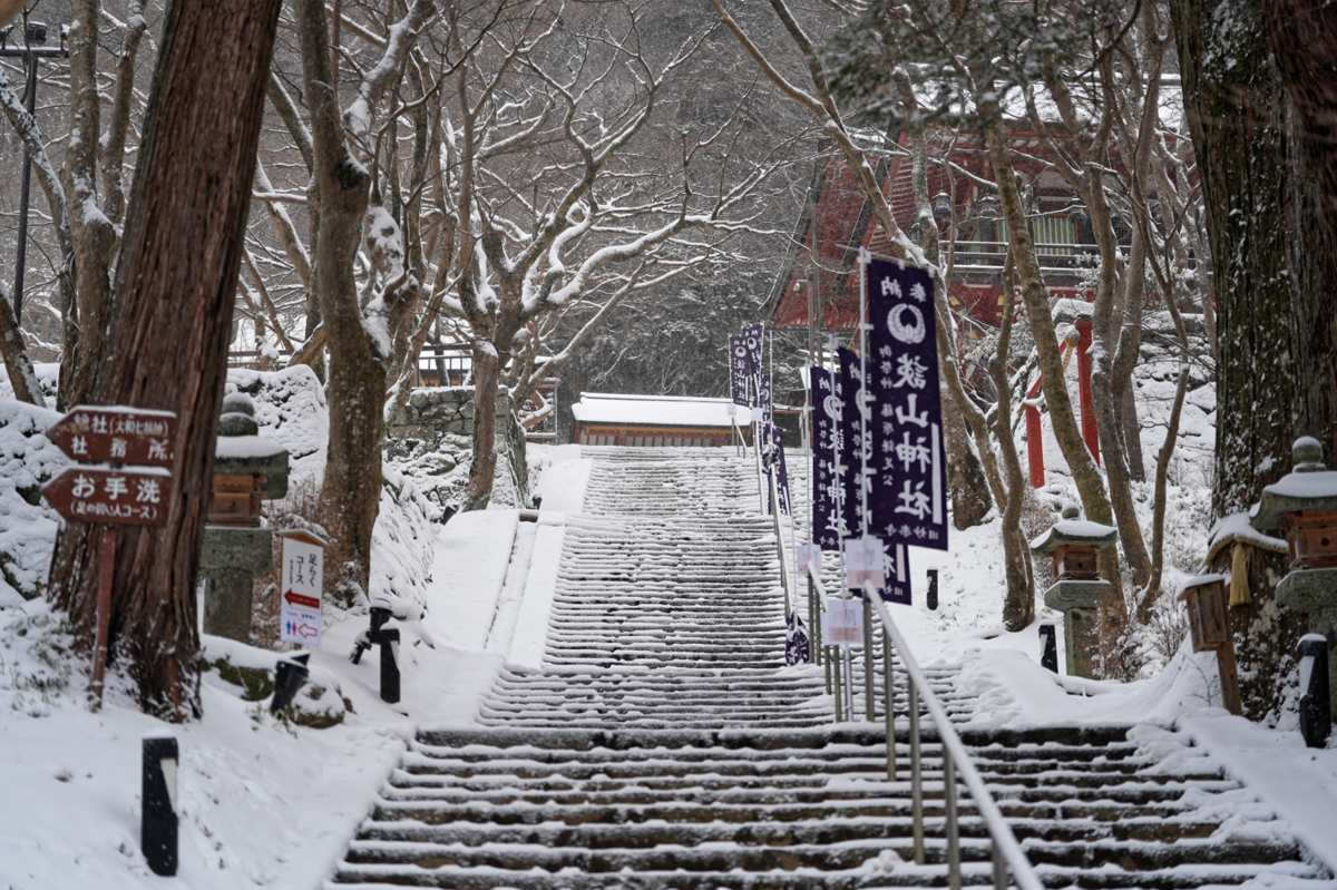 【冬の奈良】白銀の談山神社へ。雪に輝く朱色の社殿と絶品「串こんにゃく」