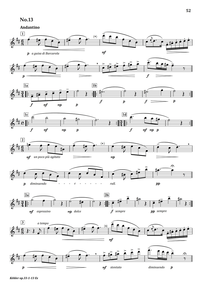 Koehler : op.33-1 No.13 - フルート上達の秘伝