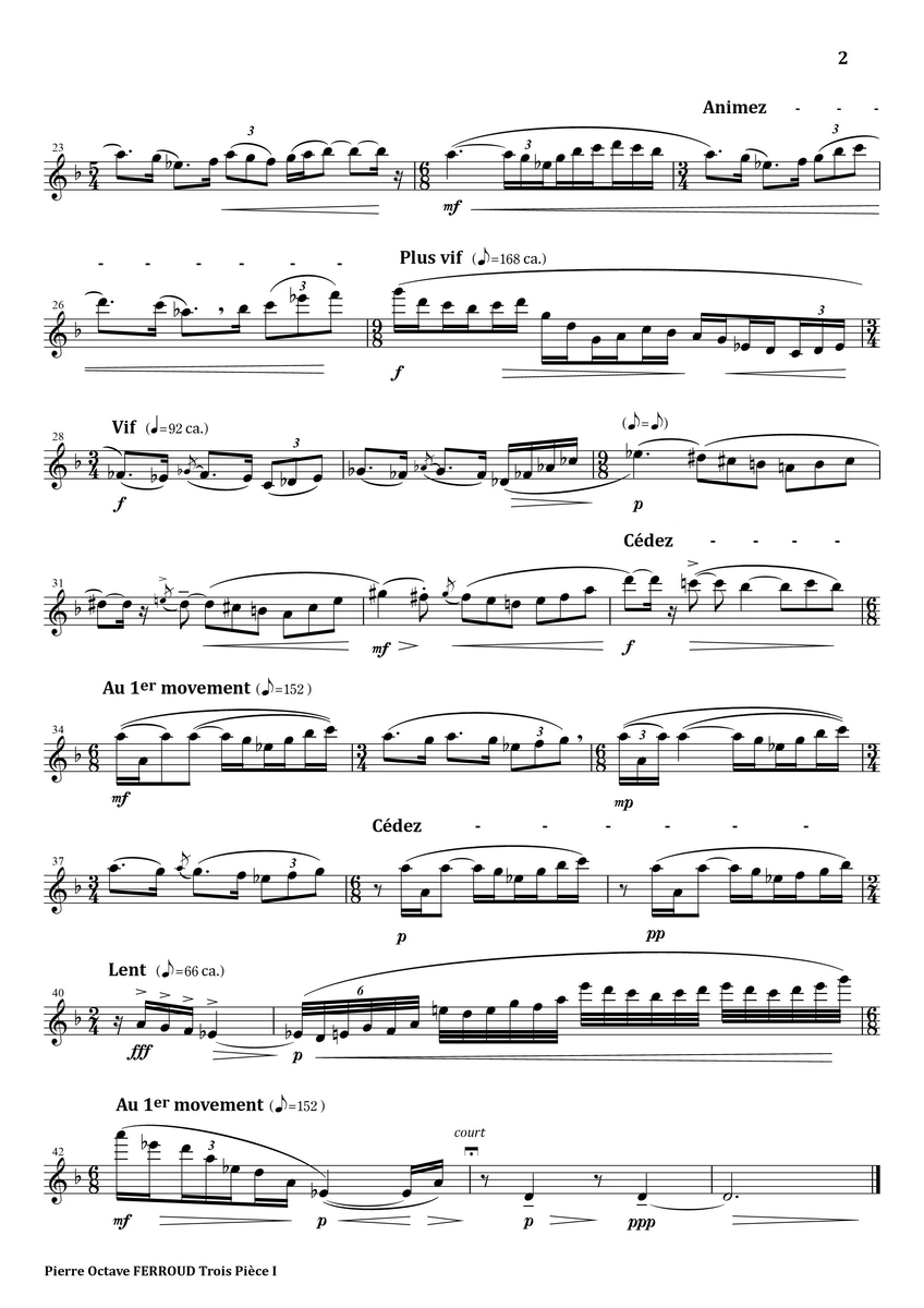 Ferroud Trois Pieces I. Bergere Captive フルート上達の秘伝