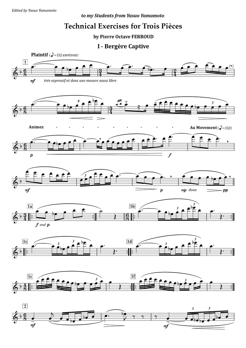 Ferroud Trois Pieces I. Bergere Captive フルート上達の秘伝