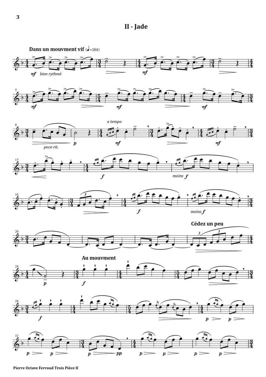 Ferroud Trois Pieces II. Jade フルート上達の秘伝