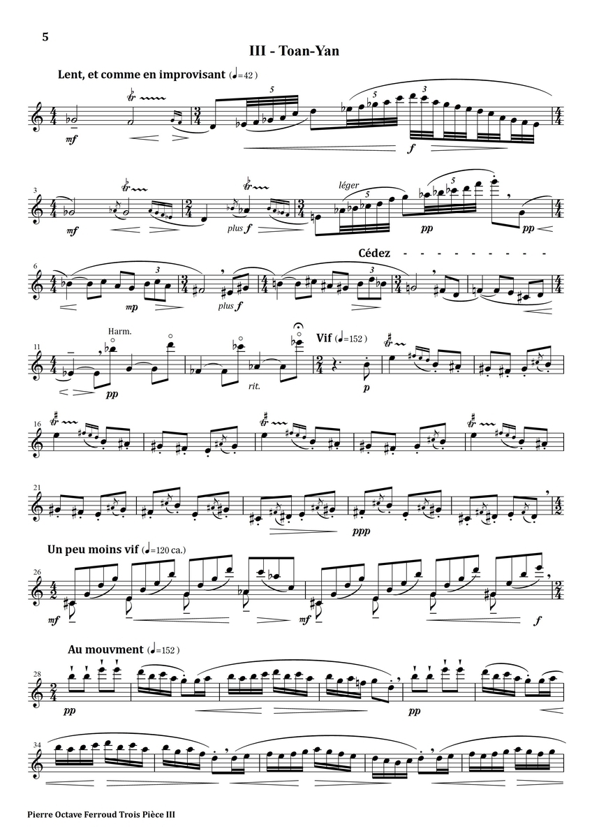 Ferroud Trois Pieces III. Toan Yan フルート上達の秘伝