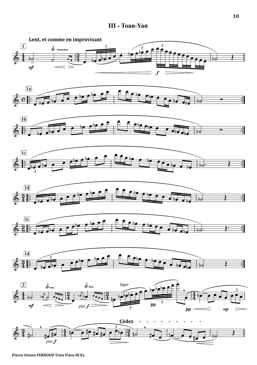 Ferroud Trois Pieces III. Toan Yan フルート上達の秘伝