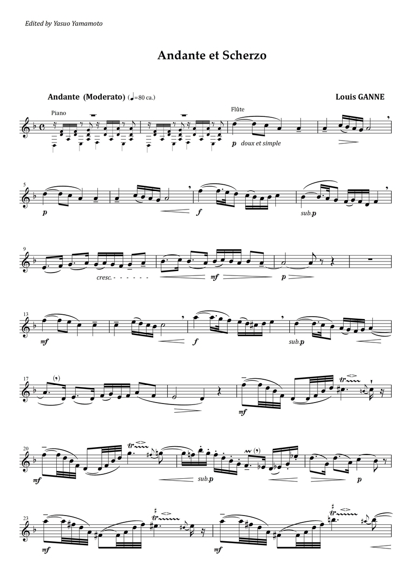 シュトラウス;ディヴェルティメント(クープラン舞曲)op.86〜ポケットスコア Ganne : Andante et Scherzo - フルート上達の秘伝 シュトラウス