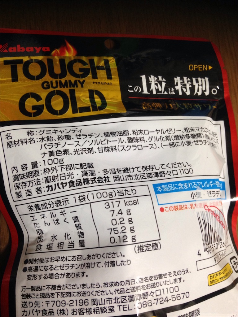 成分表示など