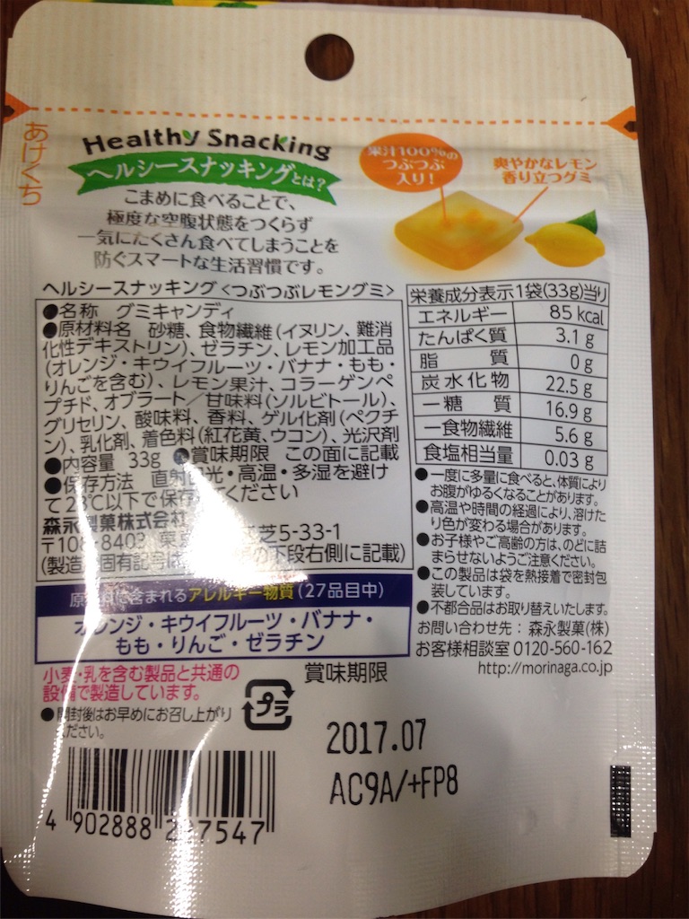 成分表示など