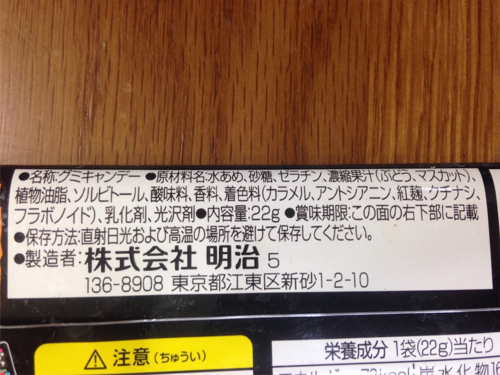 成分表示など