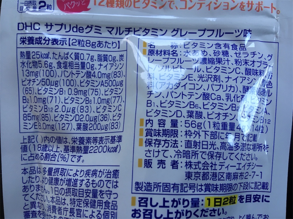成分表示など