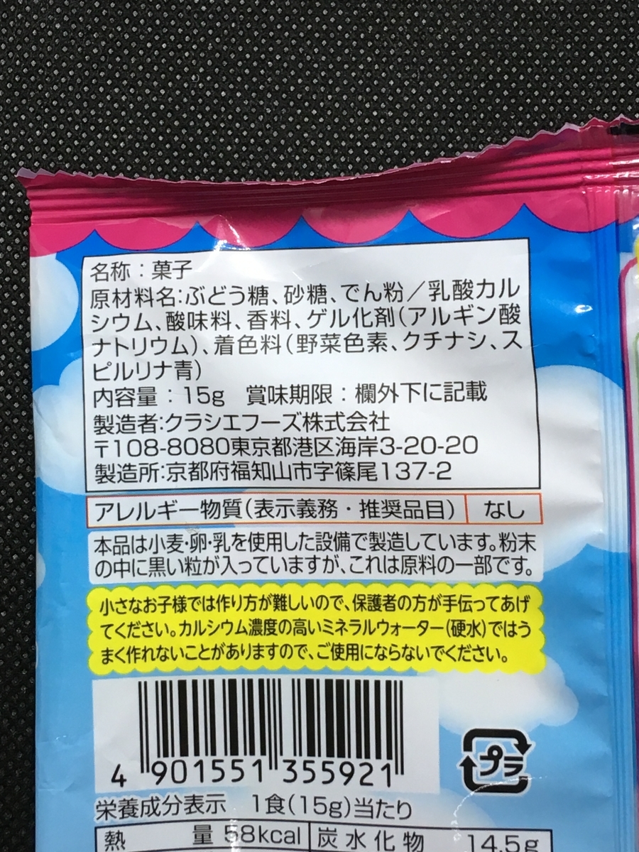 成分表示など