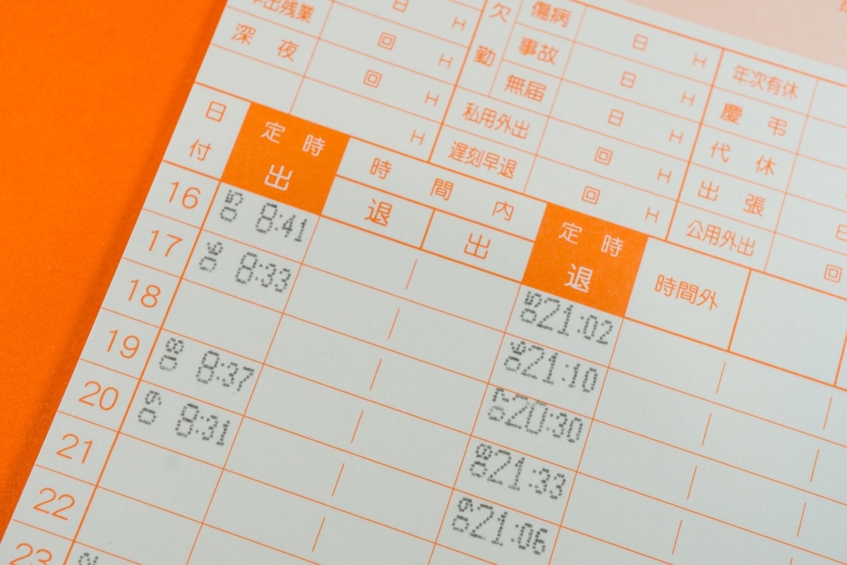 勤怠を示すタイムカード