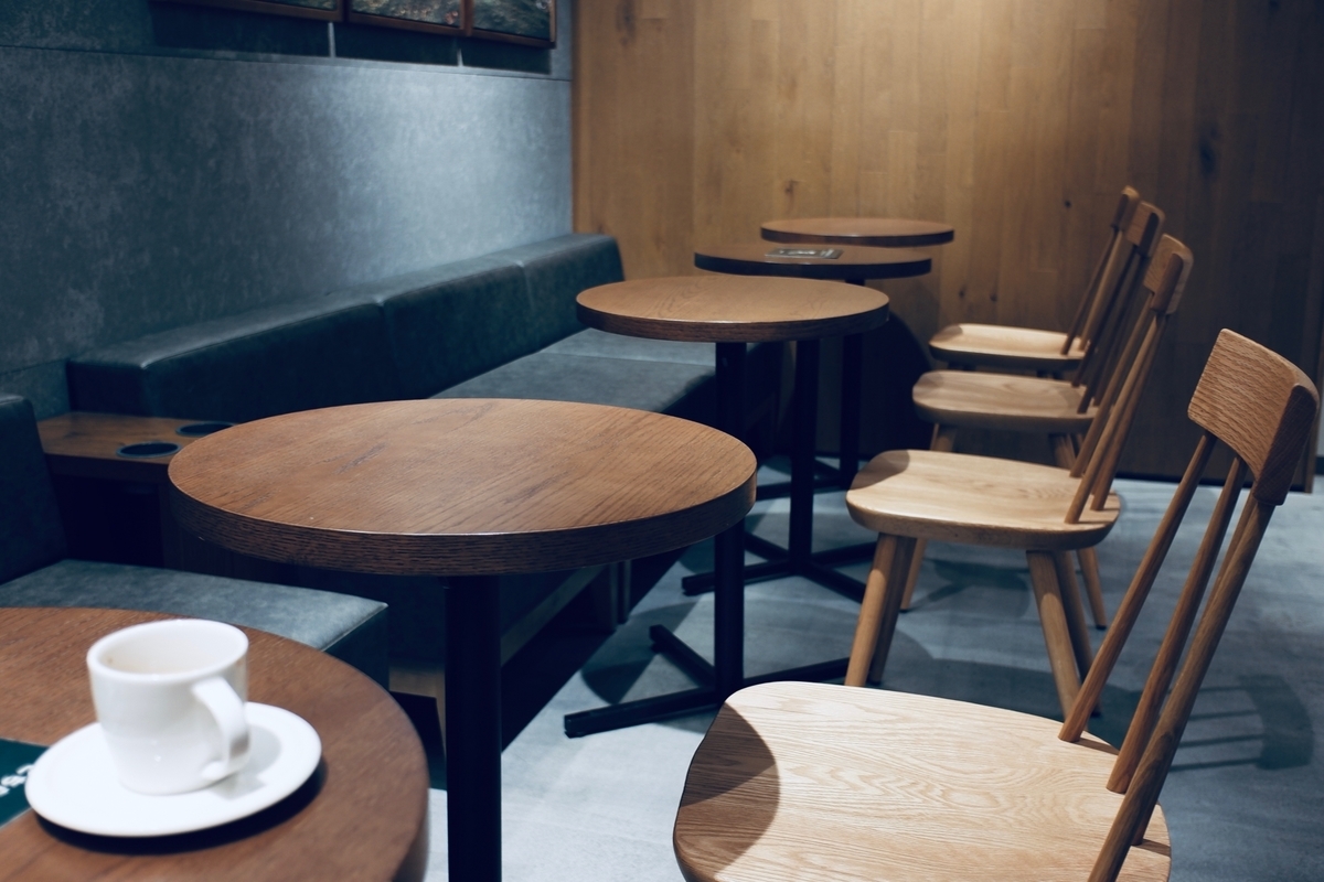 丸テーブルが並んだ喫茶店