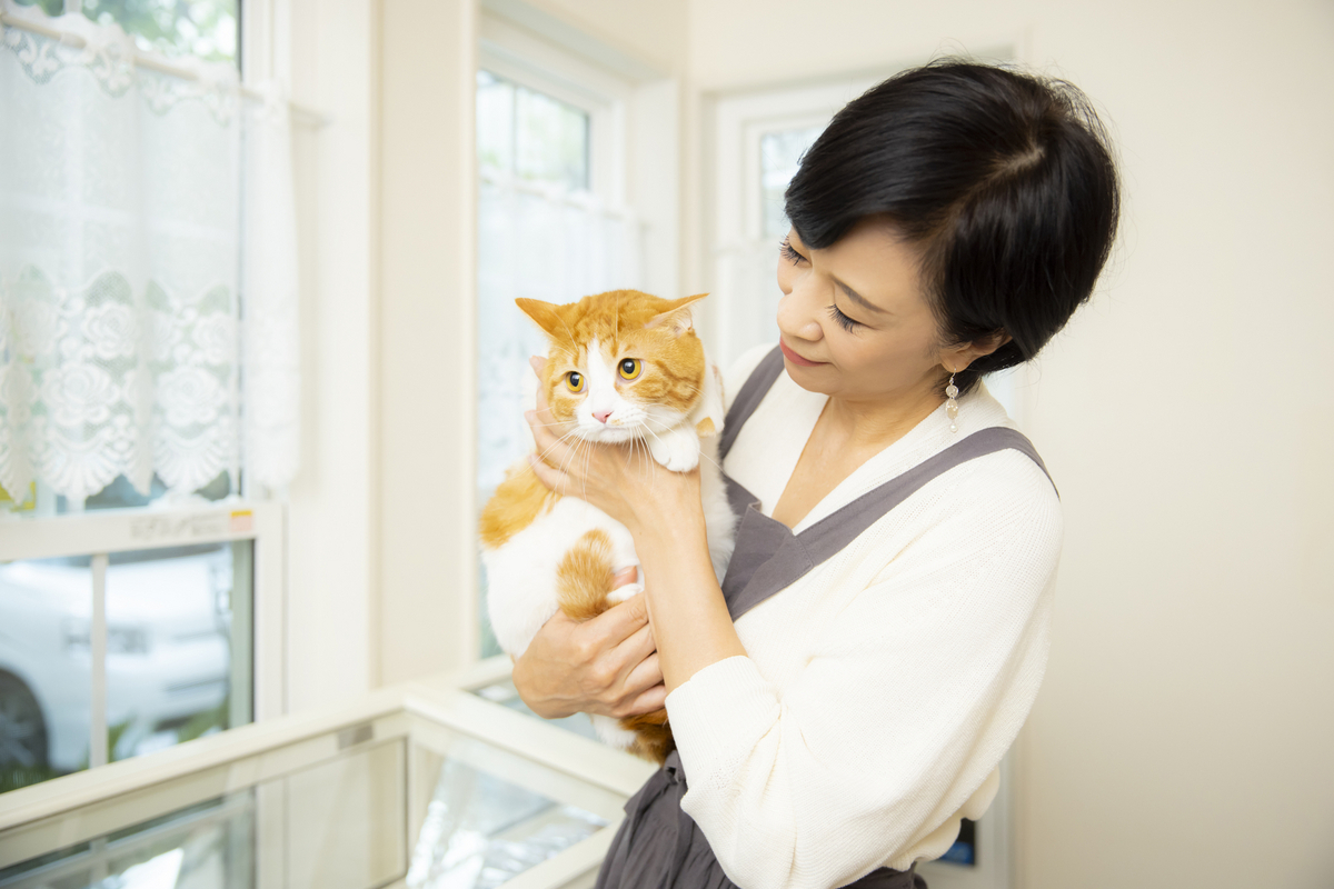 猫を抱く女性
