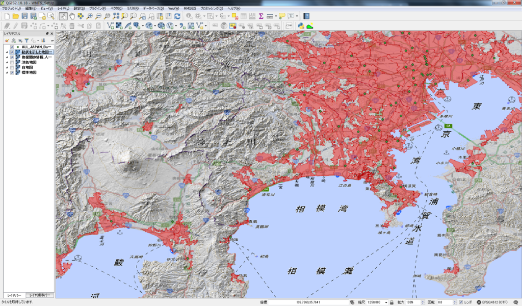 見慣れた標準地図とは異なった陰影による起伏と鉄道・幹線道路の表示が新鮮