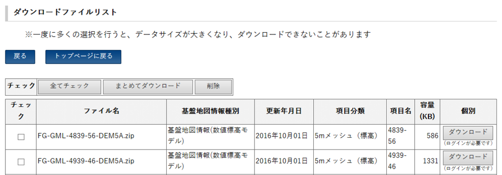 ファイルは上限50ファイルごとに1ページのリストとなり1つのzipファイルに収められる。