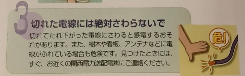切れている電線には触らない