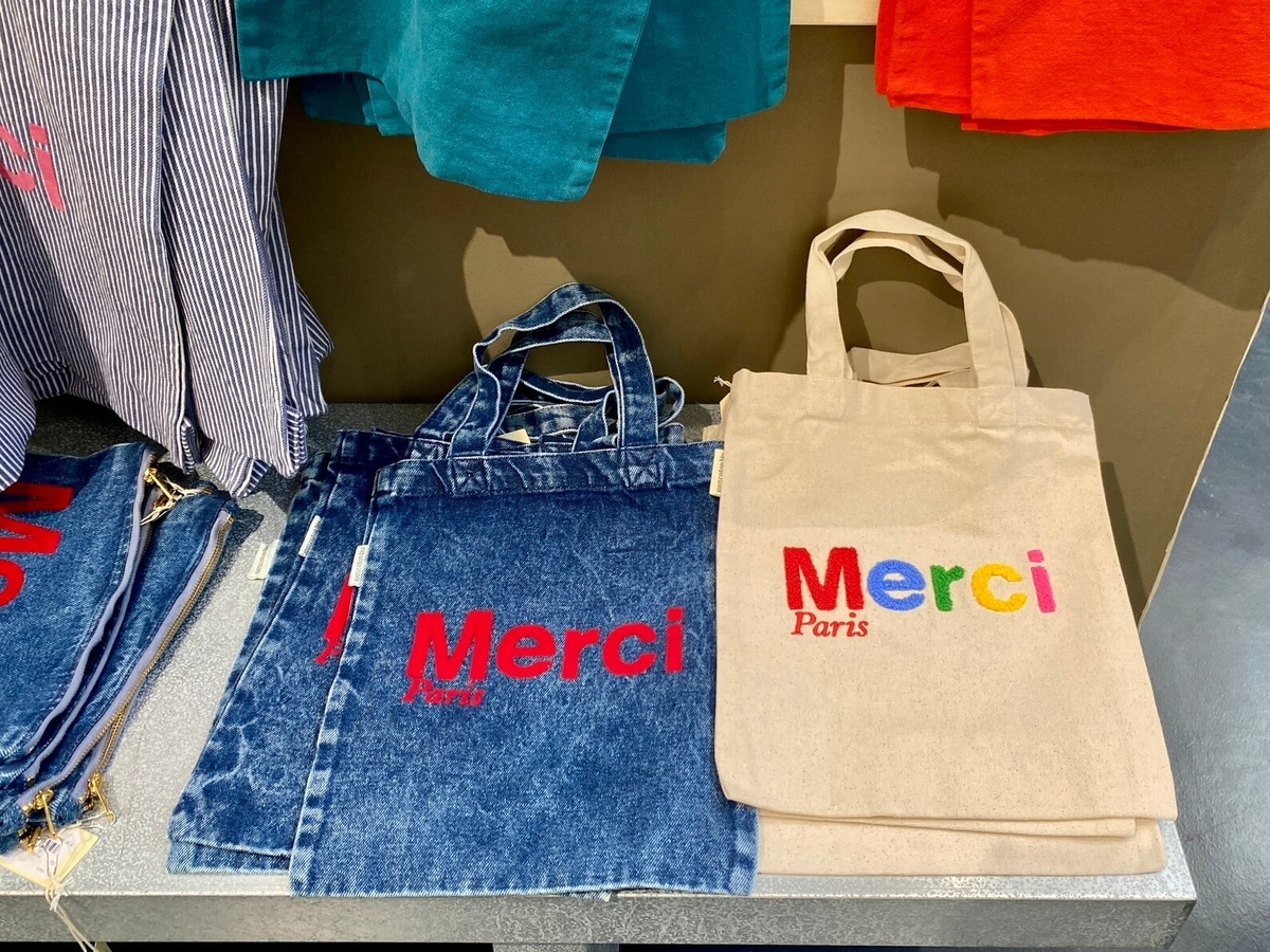 【新品】Merci トートバッグ 白　メルシー　フランス　パリ　マレ地区 新品 未使用 Merci メルシー トートバッグ パリ限定 - メルカリ
