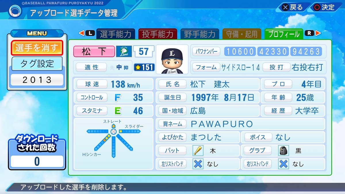 松下建太(埼玉西武)2013ver 【パワプロ2023】 - fremming41のぼっち