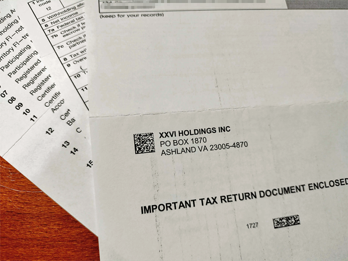アメリカの源泉徴収資料が届いたw（IMPORTANT TAX RETURN DOCUMENT