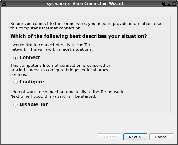 はじめてTor通信するときのポップアップウィンドウ
