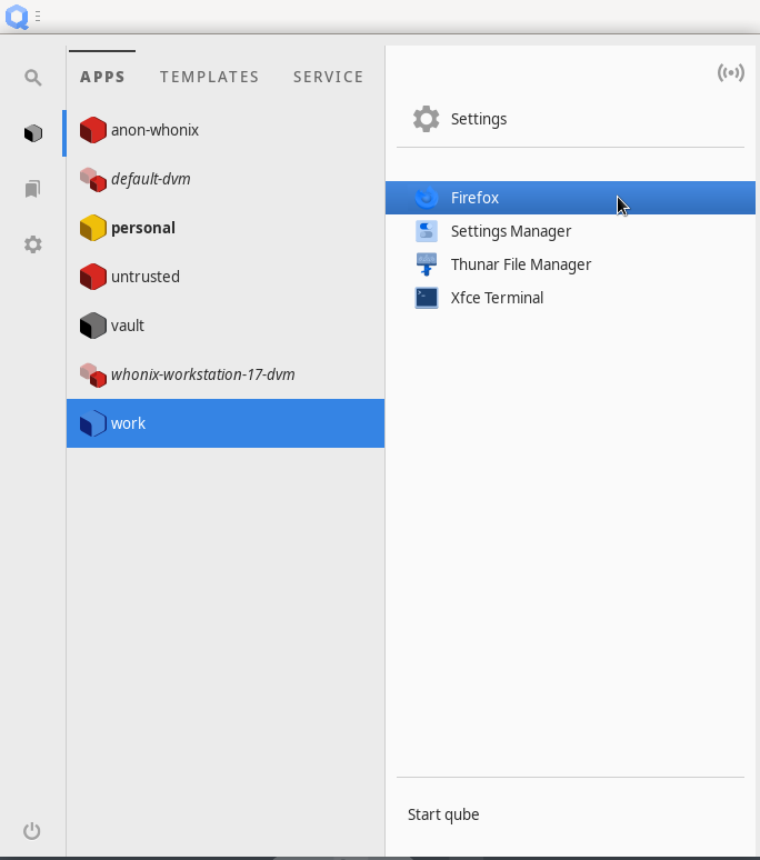workキューブのFirefoxを起動