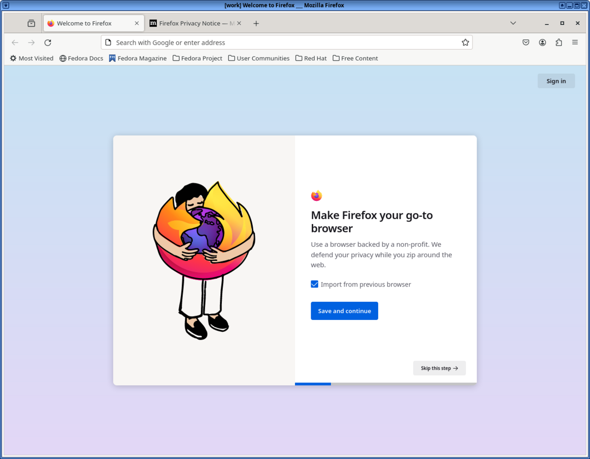 workキューブのFirefoxが起動したところ