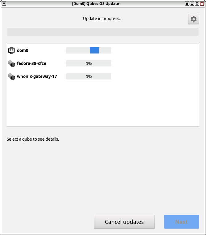 Qubes OS のアップデートを実行中