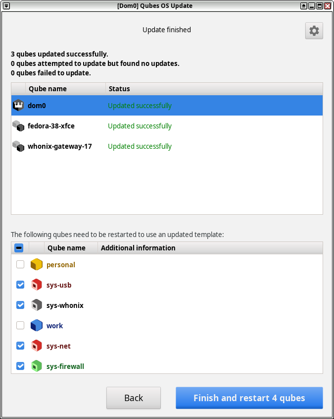 Update finishedの通知と再起動すべきキューブを表示