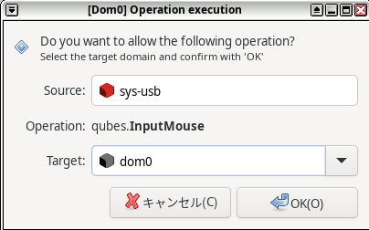 USBマウスを使用可能にするためのポップアップ