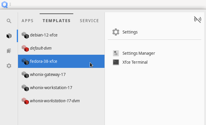 画面左上 Q 経由でテンプレートキューブのメニューを表示
