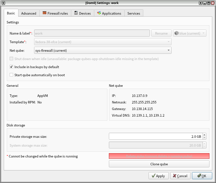 workキューブのSettingsウィンドウ