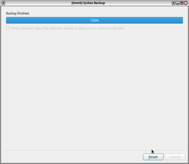 Qubes OSのバックアップが完了した