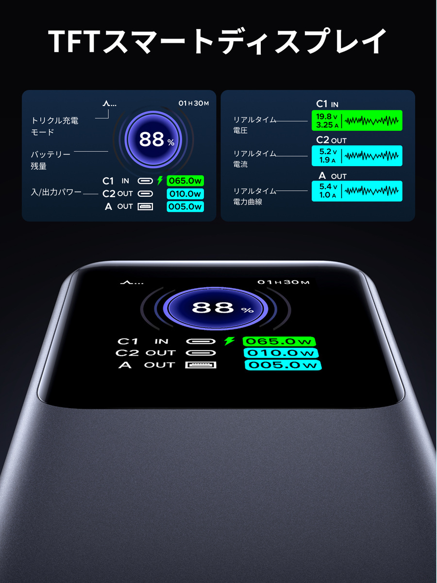 TFTスマートディスプレイで様々な情報が確認できる
