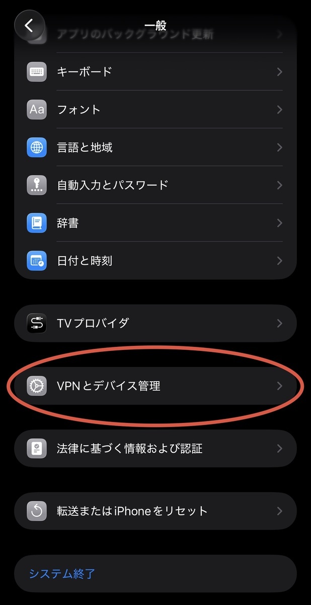 VPNとデバイス管理を選択する