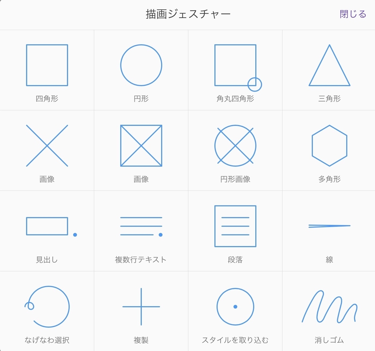 f:id:fuchsia-84:20200106205308j:plain 描画ジェスチャー一覧