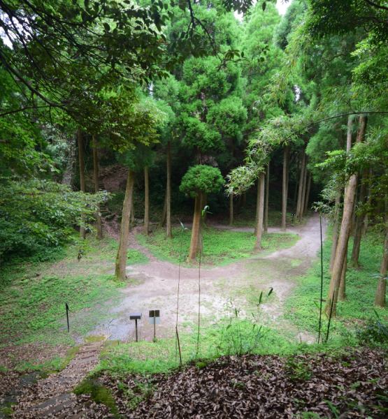 曲輪と曲輪の間の広い空間を上から見る