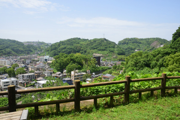 東福寺城跡から清水城跡と城下町をのぞむ