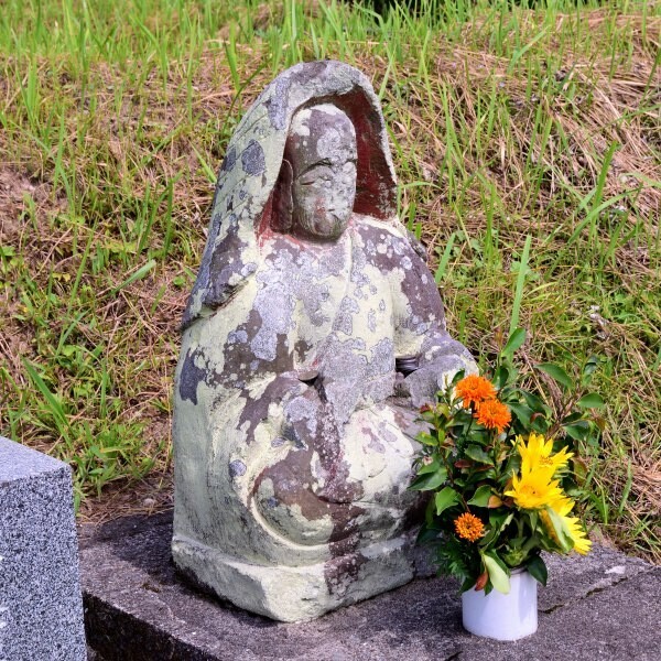 新開の田の神、青田が広がる風景の中に／鹿児島県姶良市加治木町小山田