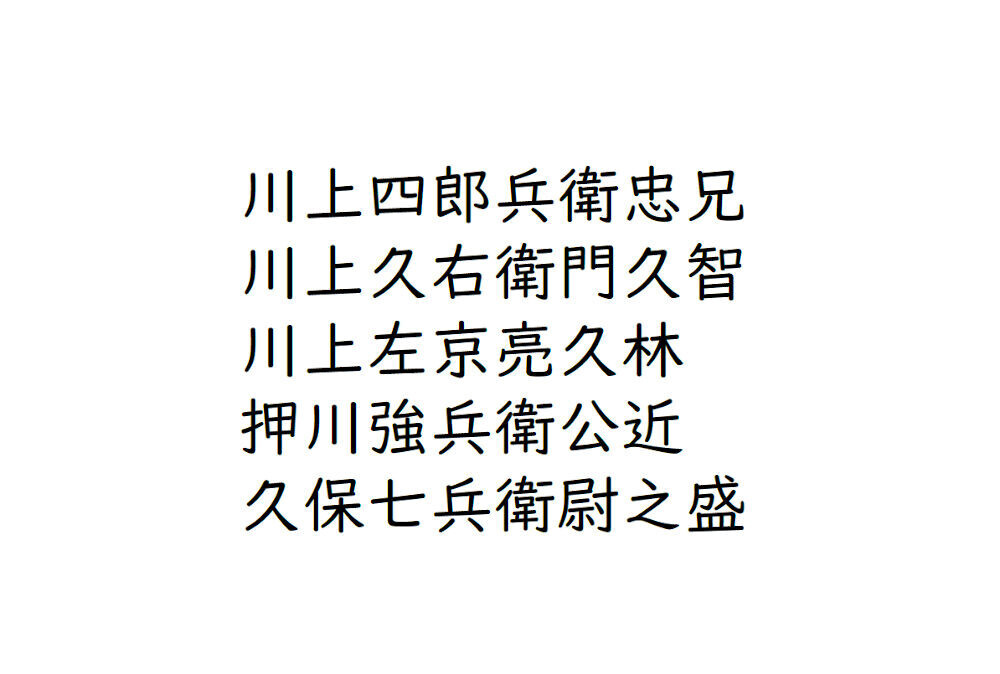 川上忠兄、川上久智、川上久林、押川公近、久保之盛