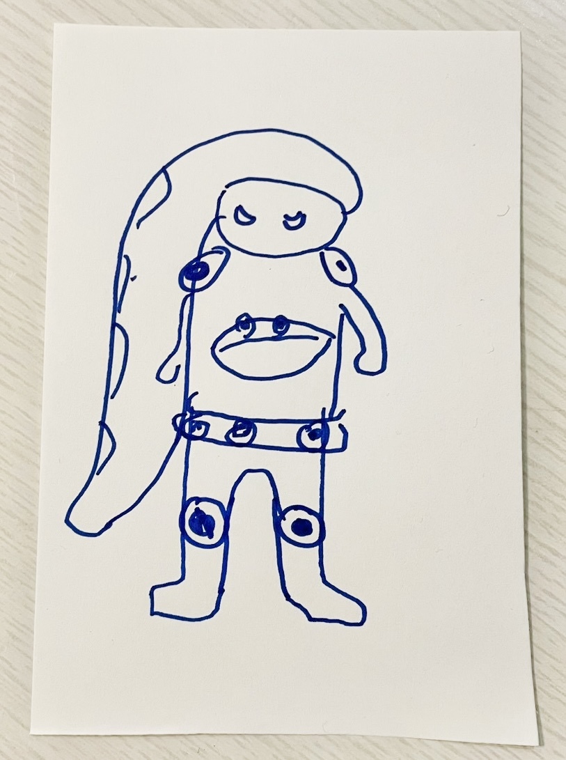 顔がシャリ、頭がネタ（サーモン）になっている怪人の手書きイラスト