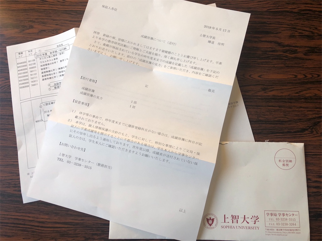上智大学から成績原簿が届きました サクラサク 親から見た大学受験