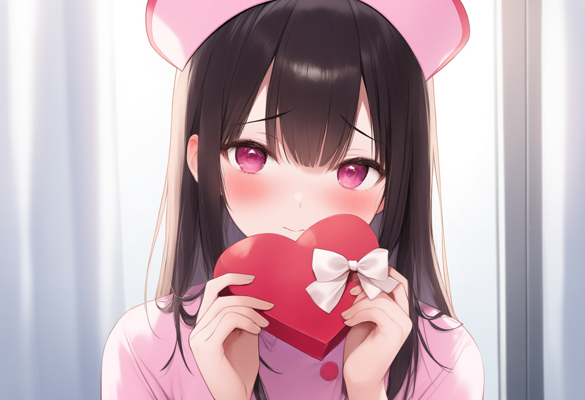 A nurse has a chocolate