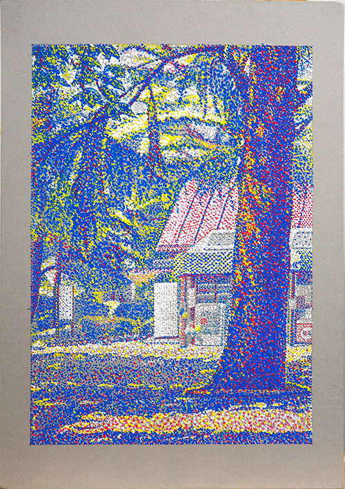 アクリルガッシュ「砧公園 3 - 点描のエチュード」 - ふくろう絵本屋