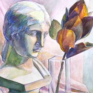 水彩画「少女像のある静物4B」 - ふくろう絵本屋