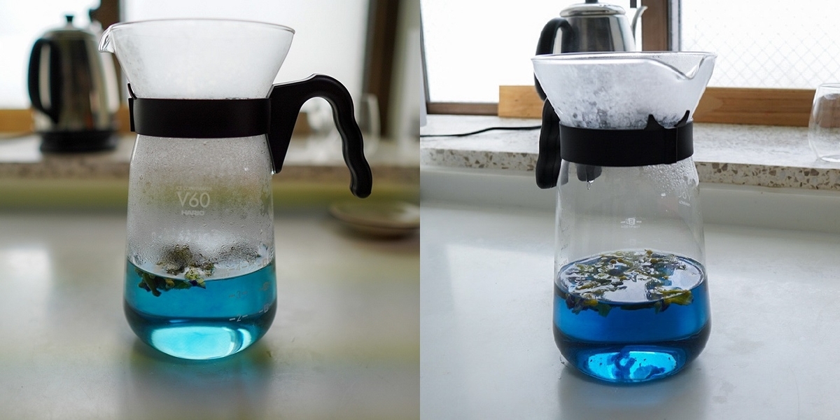 青くなっていくお湯