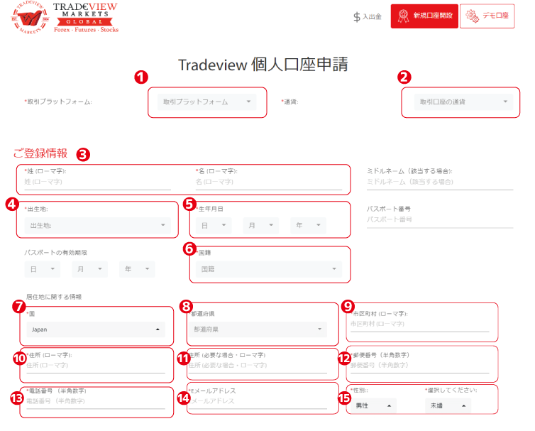 Tradeview 個人口座申請ご登録情報