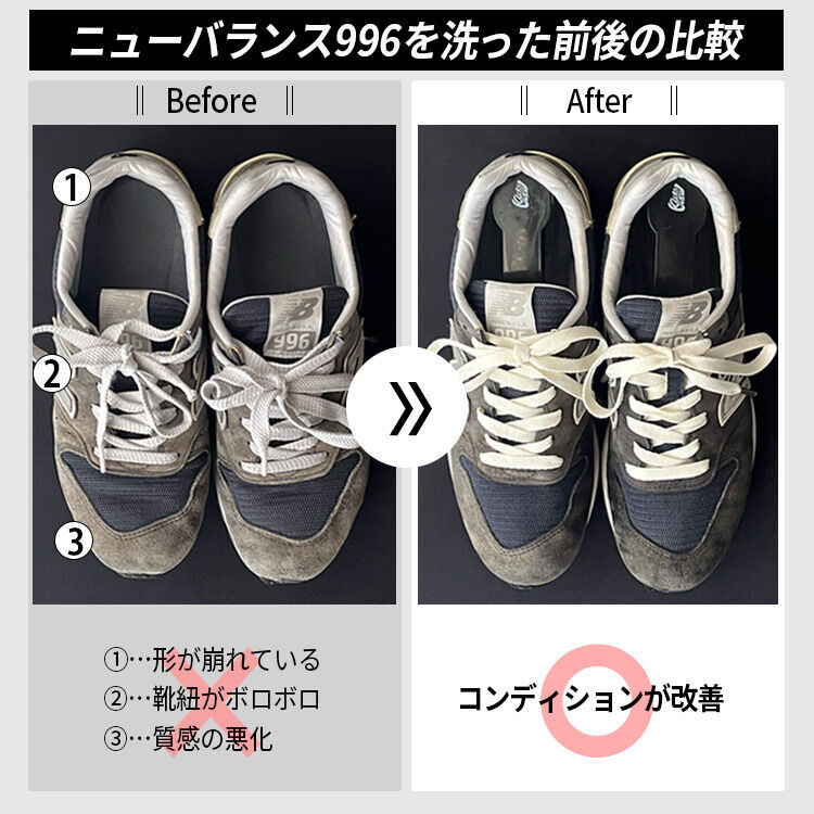 ニューバランス996を洗った前後の比較